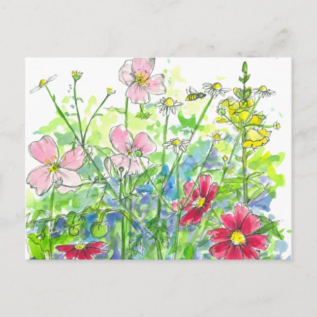 Honeybienen Primrose Wildblume Garden Postkarte (Vorderseite)