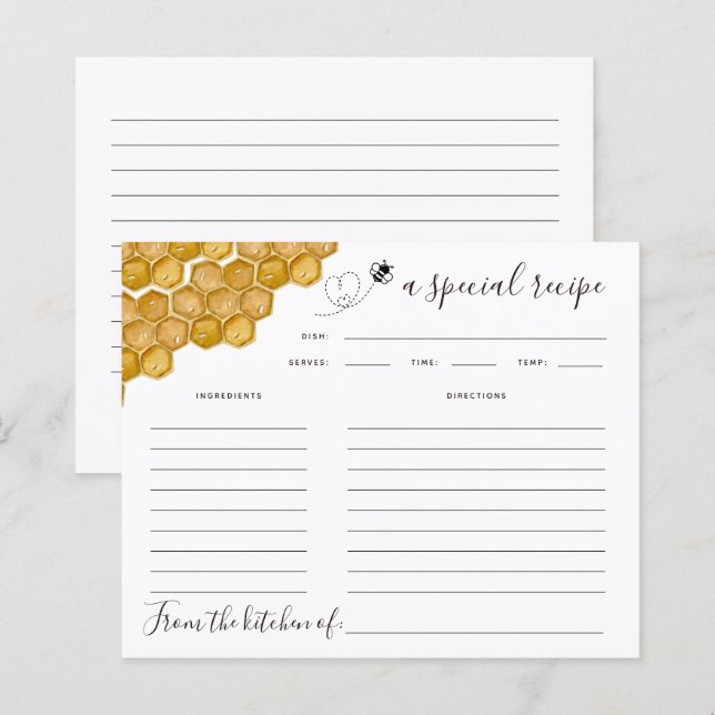 Honeycomb Bee Brautparty Rezept Card (Vorne/Hinten)
