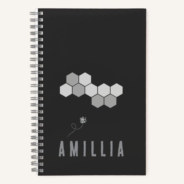 Honeycomb Bee Name Typografie Design Notizbuch (Vorderseite)