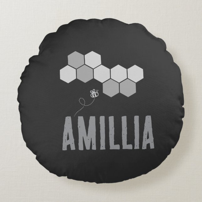 Honeycomb Bee Name Typografie Design Rundes Kissen (Vorderseite)