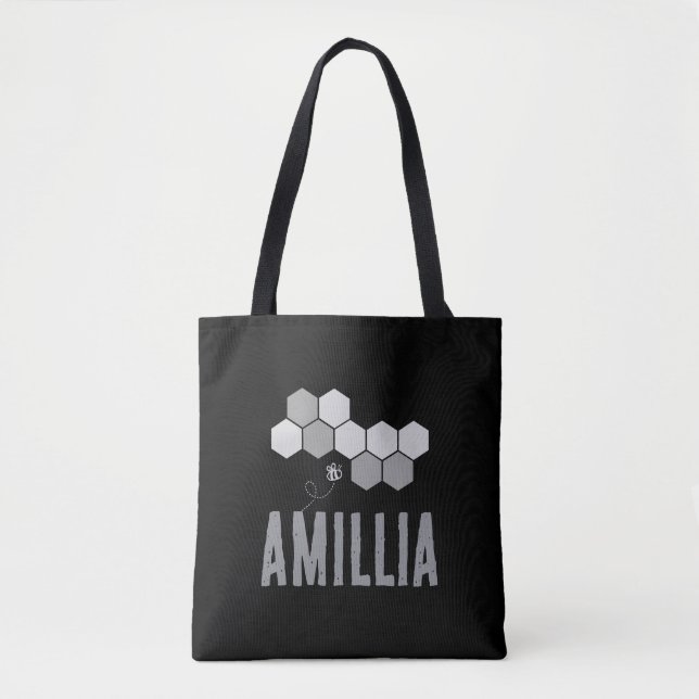 Honeycomb Bee Name Typografie Design Tasche (Vorderseite)