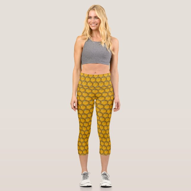 Honeycomb Bee Pattern Capri Leggings (Vorderseite)