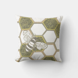 Honeycomb & Bee White Pillow Kissen