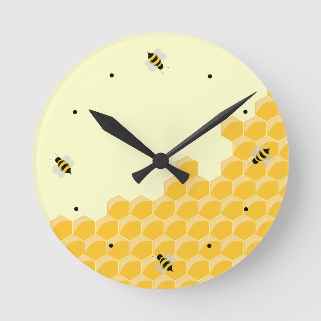 Honeycomb Bees Fun Wall Clock Runde Wanduhr (Vorderseite)