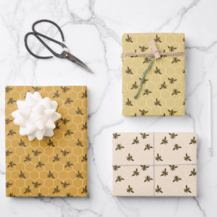 Honeycomb Bees Golden Amber Colors Geschenkpapier Set