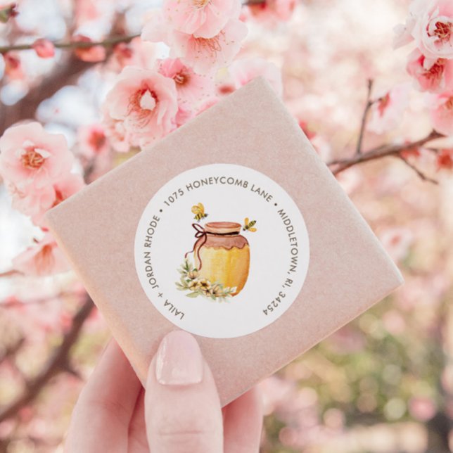 Honeycomb Bumblebee Baby Dusche Rücksendeadresse Runder Aufkleber (Von Creator hochgeladen)