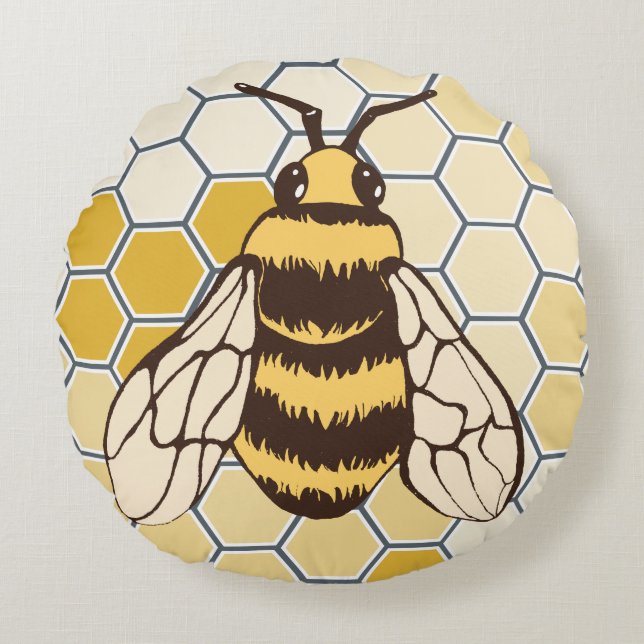 Honeycomb Bumblebee Rundes Kissen (Vorderseite)