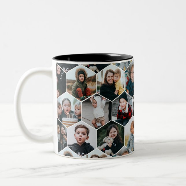 Honeycomb Collage mit 19 Foto Zweifarbige Tasse (Links)