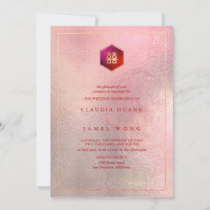 Honeycomb Double Happiness Ombre Rose Einladung