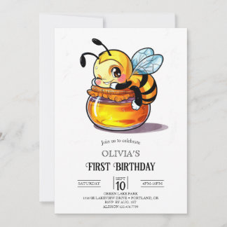 Honeycomb Einzigartige digitale Bee 1. Geburtstag Einladung