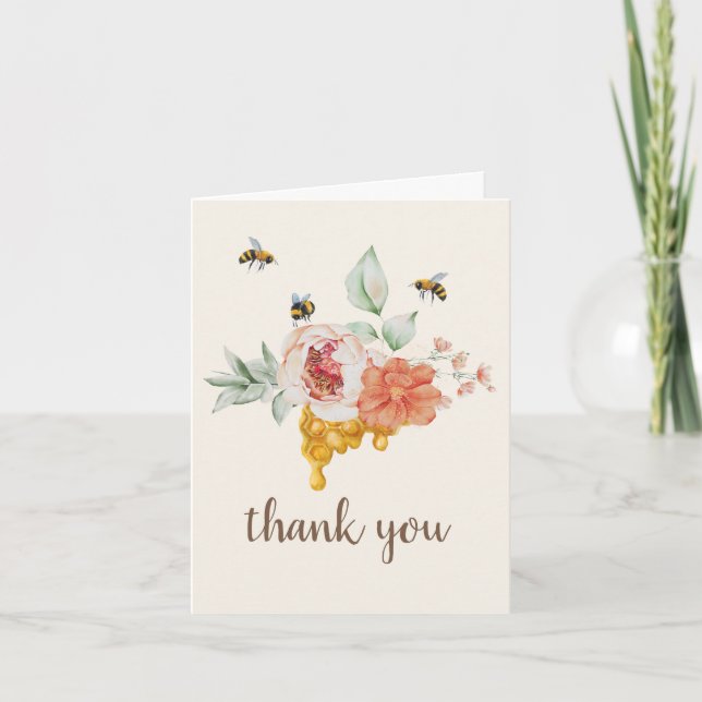 Honeycomb Floral Bee Baby Dusche Danke (Vorderseite)