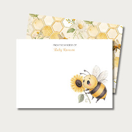Honeycomb Floral Bee Custom Name Nursery  Mitteilungskarte
