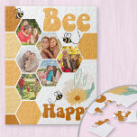 Honeycomb Foto Collage Bee Happy Kids<br><div class="desc">Spaß und fröhliches,  maßgeschneidertes Foto-Puzzle für Kinder. Die Fotovorlage ist für Sie ein Set,  um 6 Ihrer Lieblingsbilder hinzuzufügen,  die automatisch Teil des Wabenmusters sind. Das niedliche Design umfasst Hummeln,  Blume,  Lieben und Retro-Schriften für das Sprichwort "bee happy".</div>