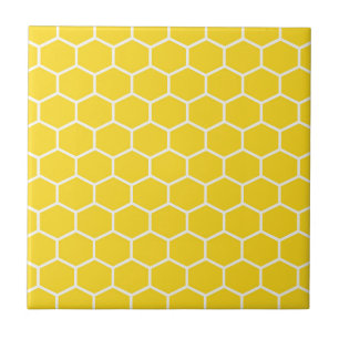 Honeycomb Geometric White Lines Bumblebee Fliese