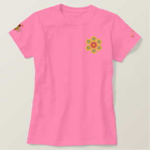 Honeycomb Hex Blume besticktes T-Shirt