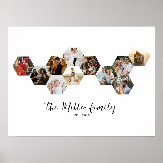 Honeycomb Hexagon Foto Collage 11 Bilder Familien Poster (Vorne)