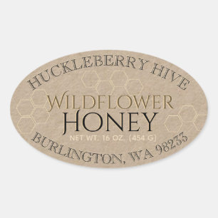 Honeycomb Honey Kraft Gold Oval Honey Label Ovaler Aufkleber
