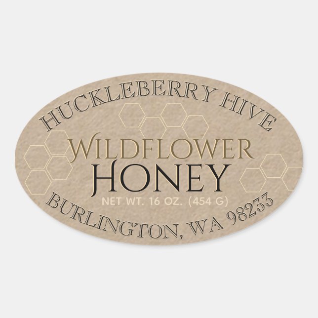 Honeycomb Honey Kraft Gold Oval Honey Label Ovaler Aufkleber (Vorderseite)