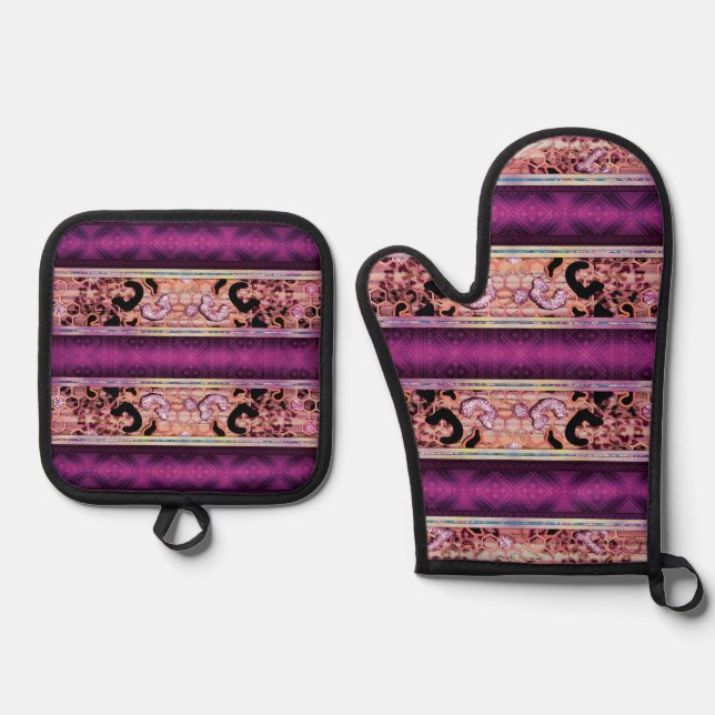 Honeycomb Leopard Print – Bold Farmhouse Oven Mitt Ofenhandschuh & Topflappen-Set (Vorderseite)