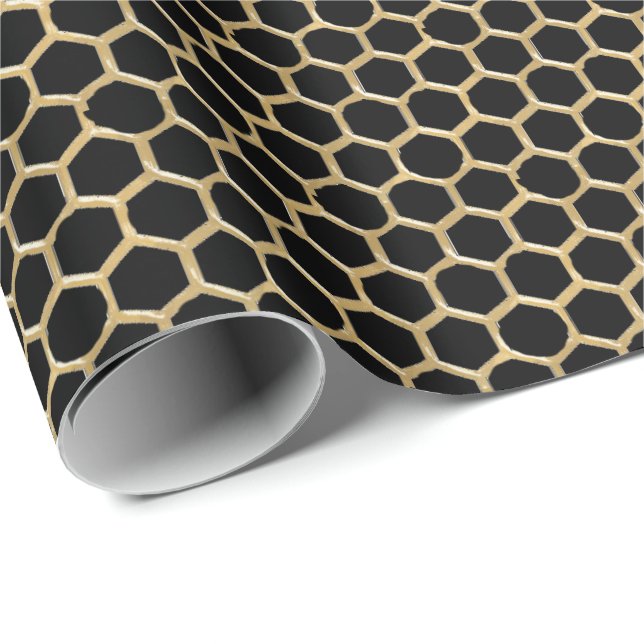 Honeycomb Metallic Gold Black Beekeeper Honig Geschenkpapier (Rolleneckpunkt)