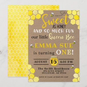 Honeycomb Queen Bee 1. Geburtstag Einladung