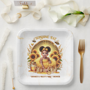 Honeycomb & Sonnenblumen Niedlich Afro Puff Baby G Pappteller