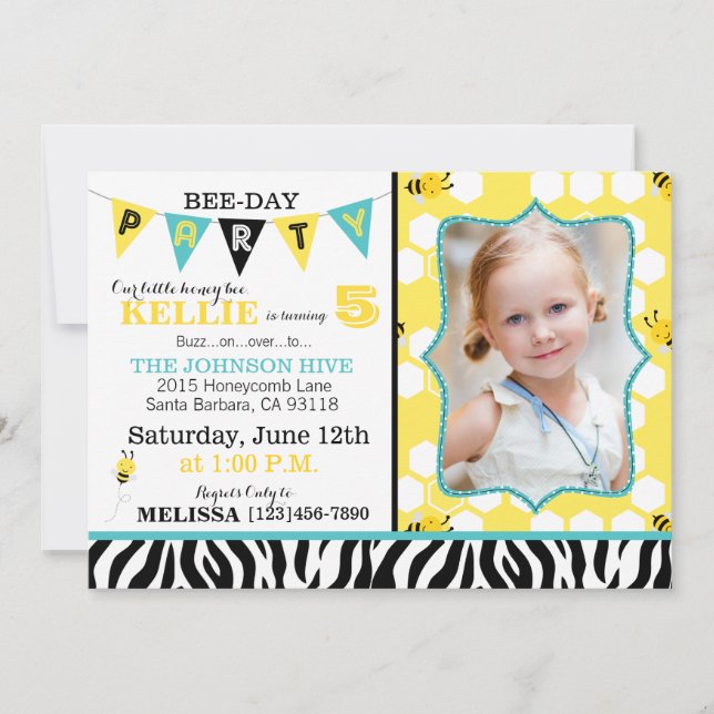 Honeycomb Zebra Print Bumble Bee Birthday Einladun Einladung (Vorderseite)