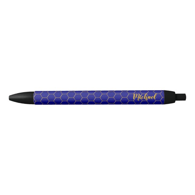 Honeycombs Gold Muster Navy Blue Hintergrund Kugelschreiber (Vorderseite)