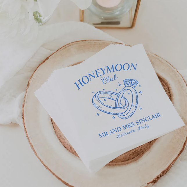 Honeymoon Club Retro Wedding Rings Serviette (Von Creator hochgeladen)