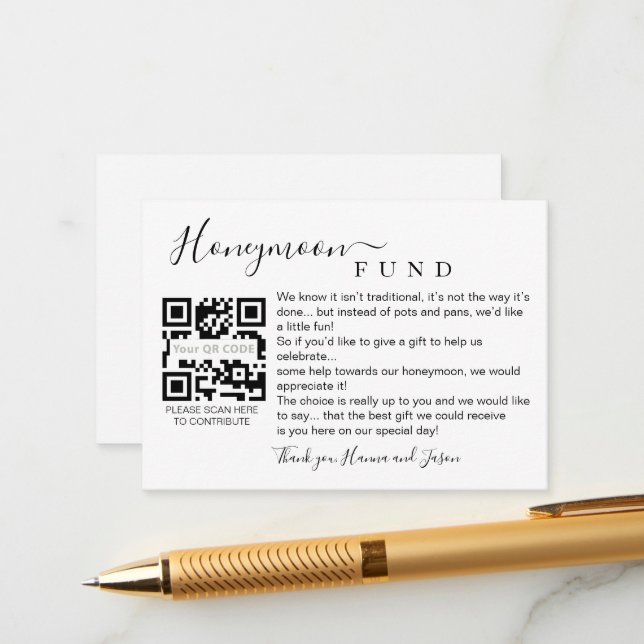 Honeymoon-Fondskarte mit QR Begleitkarte (Vorderseite/Rückseite Beispiel)