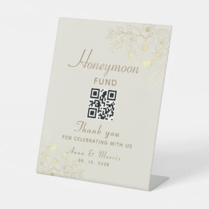 Honeymoon Fund Gold Wedding QR Code Sockelschild