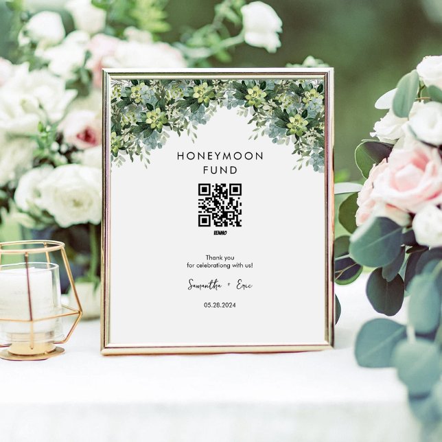 Honeymoon Fund Grüne Cash QR Code Wedding Sign Sockelschild (Von Creator hochgeladen)