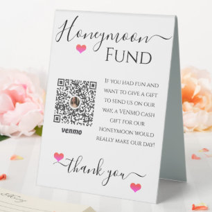 Honeymoon Fund Hochzeitsempfang Venmo Code-Zeichen Tischaufsteller