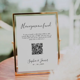 Honeymoon Fund Minimalistisch Wedding QR Code Sign Sockelschild