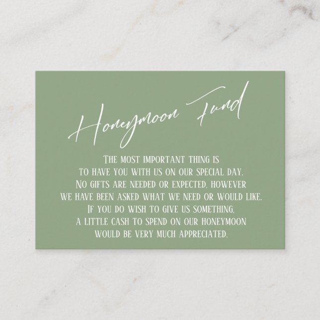 Honeymoon Fund Modern Handwriting Sage Green Begleitkarte (Vorderseite)