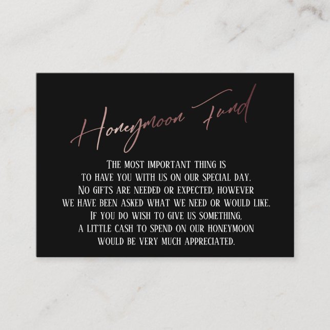 Honeymoon Fund Moderne Rose Gold Handwriting Begleitkarte (Vorderseite)