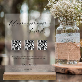 Honeymoon Fund Moderner Cash QR Code Hochzeit Holz Acrylschild