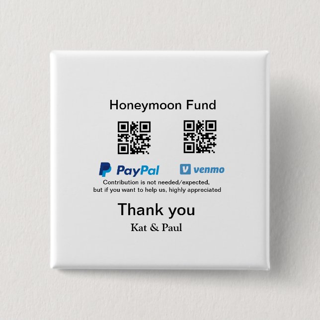 Honeymoon Fund PayPal Venmo QR Code Vielen Dank Button (Vorderseite)