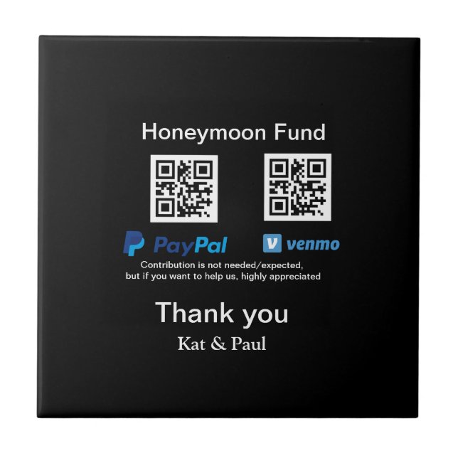Honeymoon Fund PayPal Venmo QR Code Vielen Dank Fliese (Vorderseite)