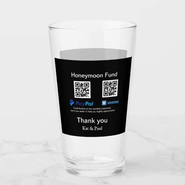 Honeymoon Fund PayPal Venmo QR Code Vielen Dank Glas (Vorderseite)