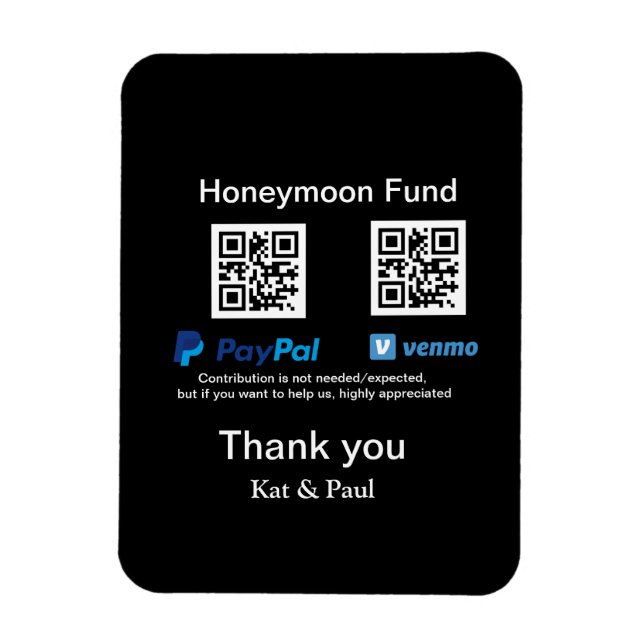 Honeymoon Fund PayPal Venmo QR Code Vielen Dank Magnet (Vertikal)