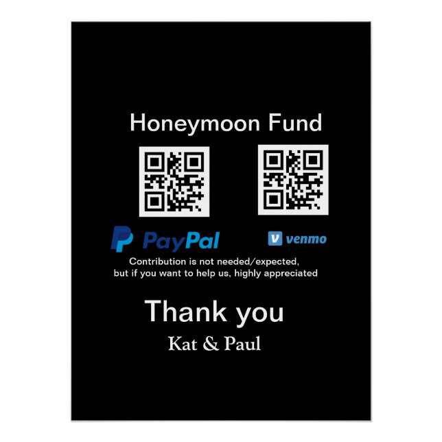 Honeymoon Fund PayPal Venmo QR Code Vielen Dank Poster (Vorderseite)