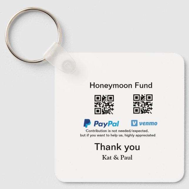 Honeymoon Fund PayPal Venmo QR Code Vielen Dank Schlüsselanhänger (Vorderseite)