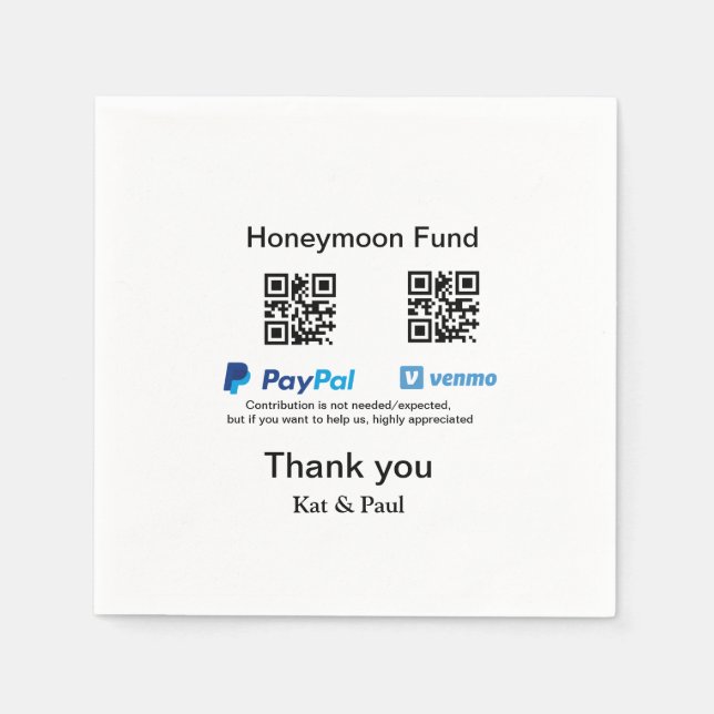 Honeymoon Fund PayPal Venmo QR Code Vielen Dank Serviette (Vorderseite)
