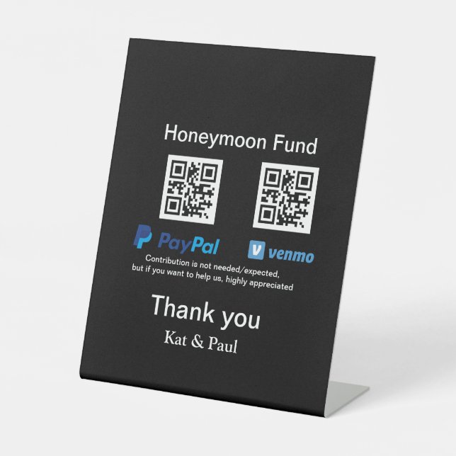 Honeymoon Fund PayPal Venmo QR Code Vielen Dank Sockelschild (Vorderseite)
