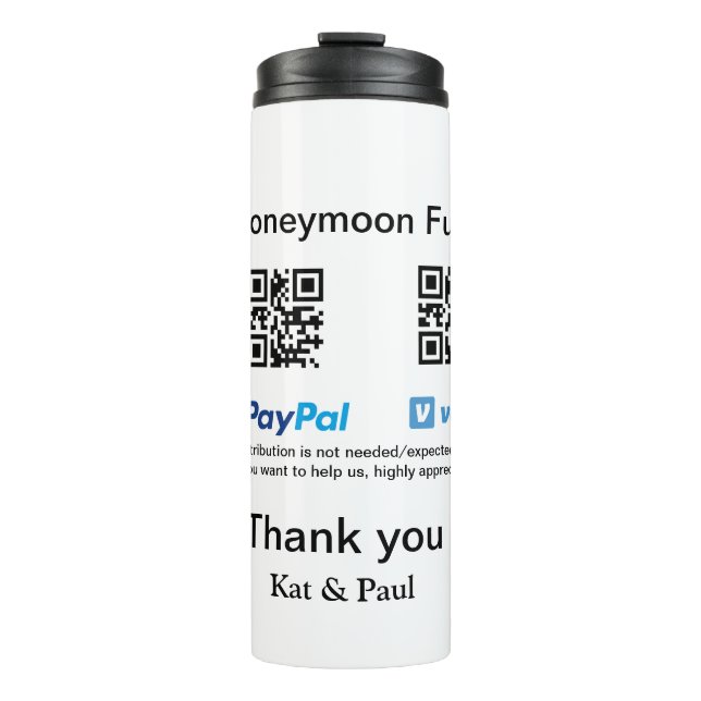 Honeymoon Fund PayPal Venmo QR Code Vielen Dank Thermosbecher (Vorderseite)