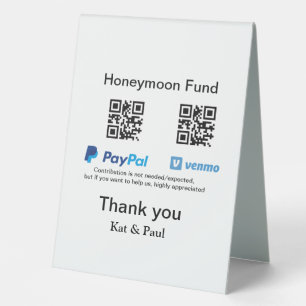 Honeymoon Fund PayPal Venmo QR Code Vielen Dank Tischaufsteller