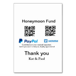 Honeymoon Fund PayPal Venmo QR Code Vielen Dank Tischnummer