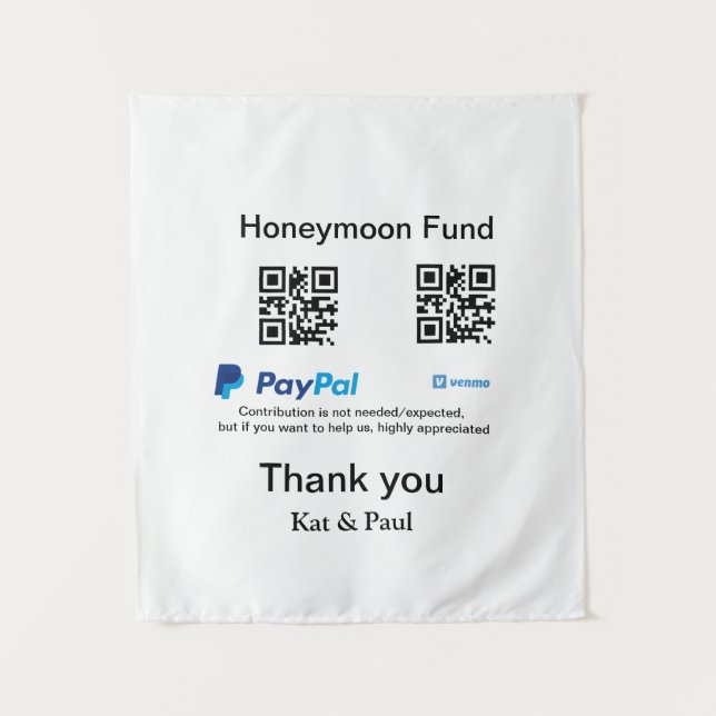 Honeymoon Fund PayPal Venmo QR Code Vielen Dank Wandteppich (Vorderseite)