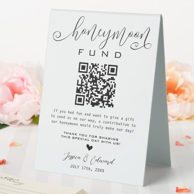 Honeymoon Fund Qr Code Black Chic Modern Minimal Tischaufsteller (In Situ (Hochzeit))